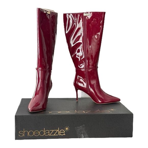 Shoe Dazzle Heeled Boots Adaline-D Tibetan Red Knee Boots Women’s Size 10 Wide - Picture 1 of 11